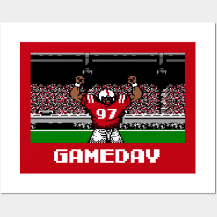 Red and White Football Gameday Retro 8 Bit Linebacker Posters and Art